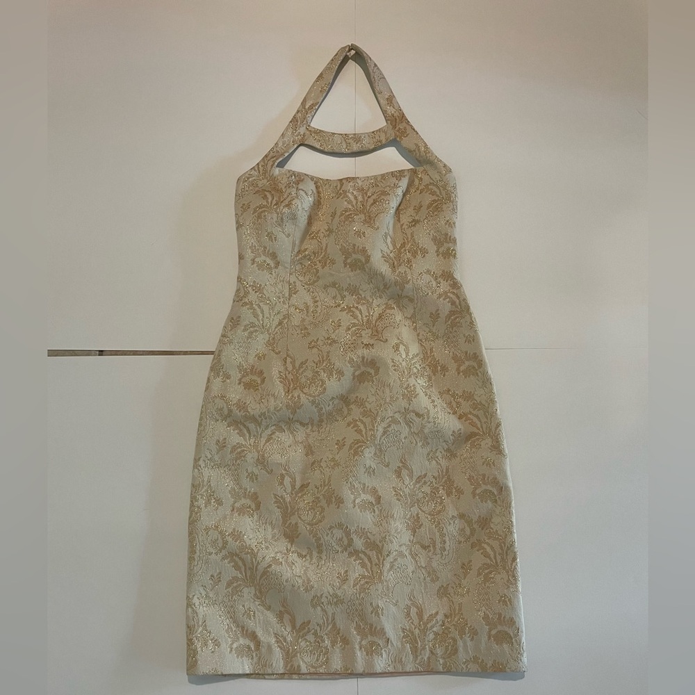 Perfect Gold Brocade Halter Dress for Upcoming Wedding